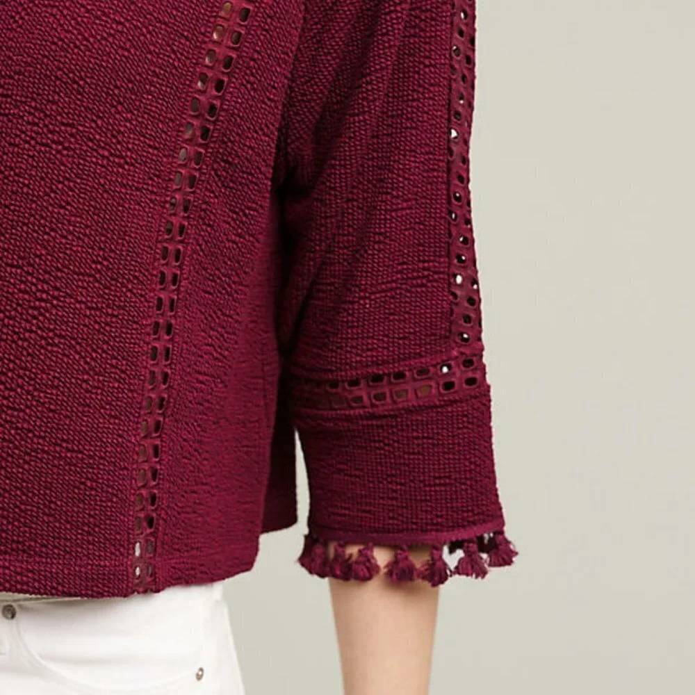 Anthropologie Olanda burgundy tassels top xs